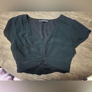 Womens abercrombie and fitch cropped black shirt with tie front